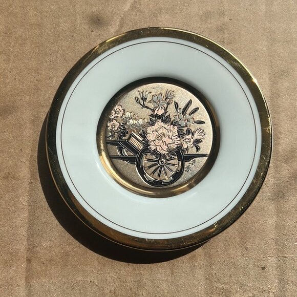 VINTAGE 4" Art of chokin plate Flower Cart - Picture 5 of 10